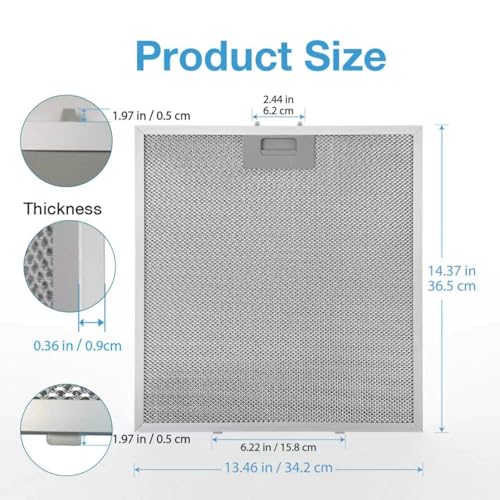 akrishely WA0575 Range Hood Filter 14-3/8" x 13-1/2" Compatible with Vissani 30-inch Pyramid or Wall Mount Range Hood, 5-Layer Aluminum Mesh Vent Filter (2 Pack) - Image 2