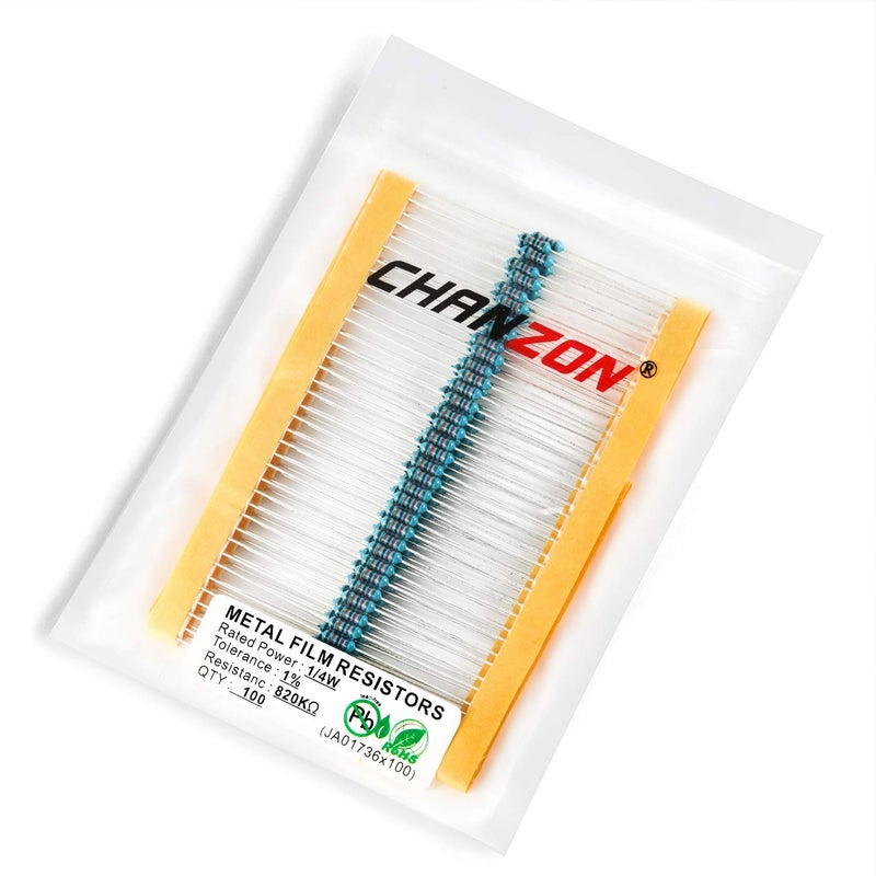 CHANZON 100pcs 1/4W (0.25W) 820K Ω ohm Metal Film Fixed Resistor 0.01 ±1% Tolerance 820KR MF Through Hole Resistors Current Limiting Rohs Certificated - Image 3
