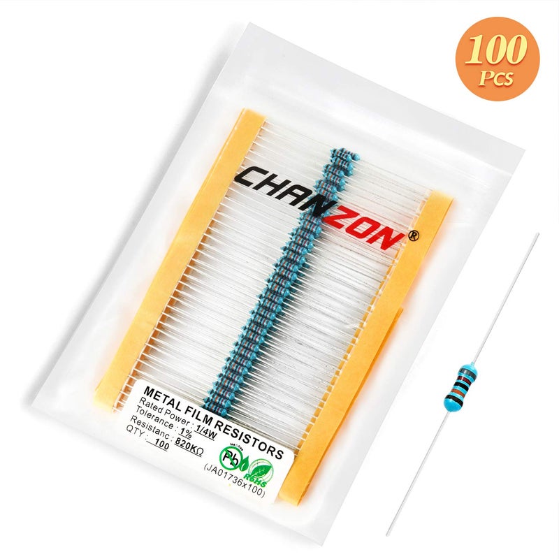 CHANZON 100pcs 1/4W (0.25W) 820K Ω ohm Metal Film Fixed Resistor 0.01 ±1% Tolerance 820KR MF Through Hole Resistors Current Limiting Rohs Certificated - Image 5