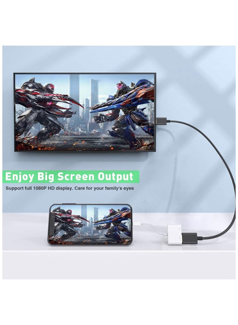 فلوينغ محول HDMI لأجهزة iPhone إلى TV iPad إلى HDMI 1080P HD محول AV رقمي (لا يحتاج إلى طاقة) متوافق مع موصل شاشة مزامنة الفيديو والصوت مع iPhone 14/13/12/11/X/8/iPad/إلى شاشة عرض HDTV - Image 3