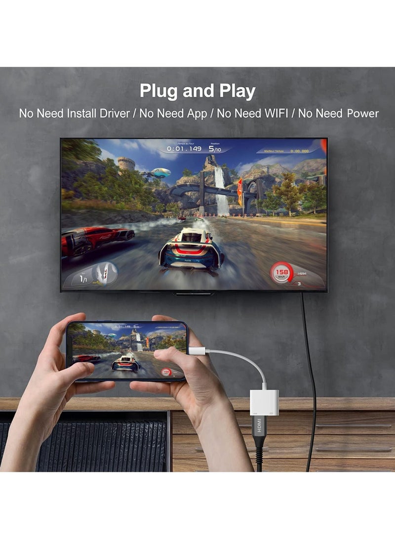 فلوينغ محول HDMI لأجهزة iPhone إلى TV iPad إلى HDMI 1080P HD محول AV رقمي (لا يحتاج إلى طاقة) متوافق مع موصل شاشة مزامنة الفيديو والصوت مع iPhone 14/13/12/11/X/8/iPad/إلى شاشة عرض HDTV - Image 5