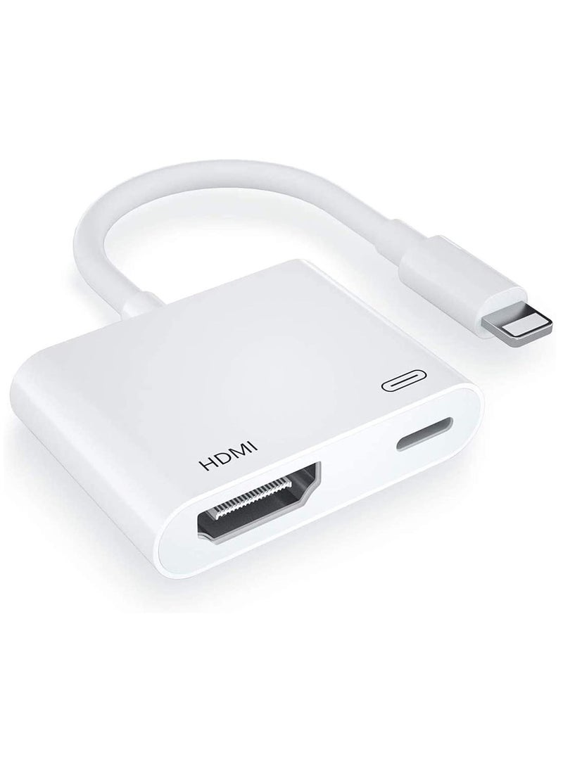 فلوينغ - محول HDMI لأجهزة iPhone إلى TV iPad إلى HDMI 1080P HD محول AV رقمي (لا يحتاج إلى طاقة) متوافق مع موصل شاشة مزامنة الفيديو والصوت مع iPhone 14/13/12/11/X/8/iPad/إلى شاشة عرض HDTV - Image 1