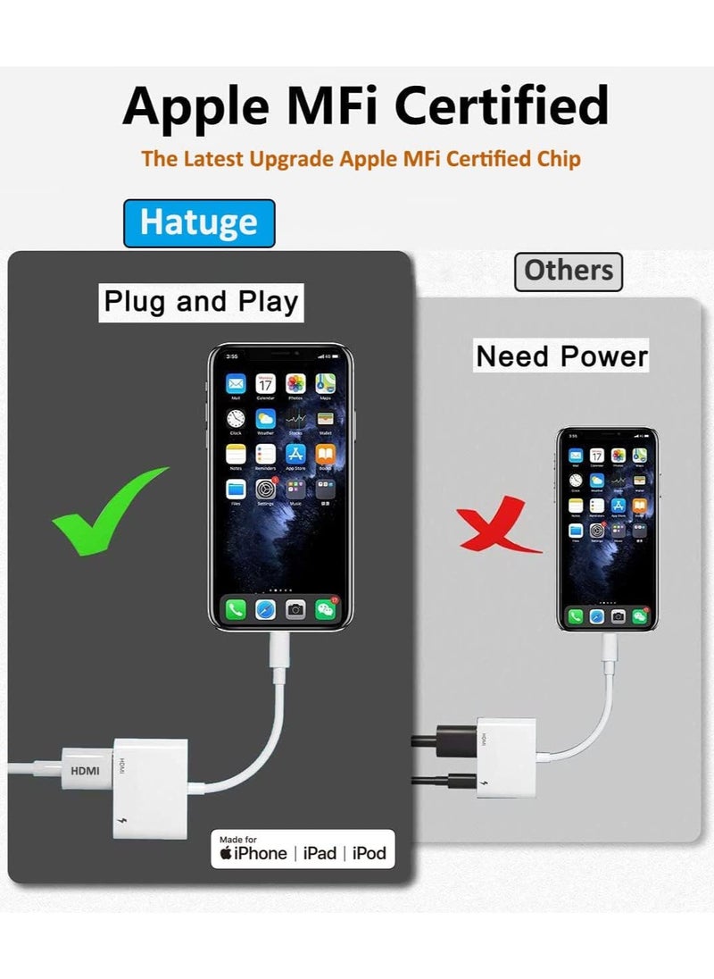 فلوينغ - محول HDMI لأجهزة iPhone إلى TV iPad إلى HDMI 1080P HD محول AV رقمي (لا يحتاج إلى طاقة) متوافق مع موصل شاشة مزامنة الفيديو والصوت مع iPhone 14/13/12/11/X/8/iPad/إلى شاشة عرض HDTV - Image 1