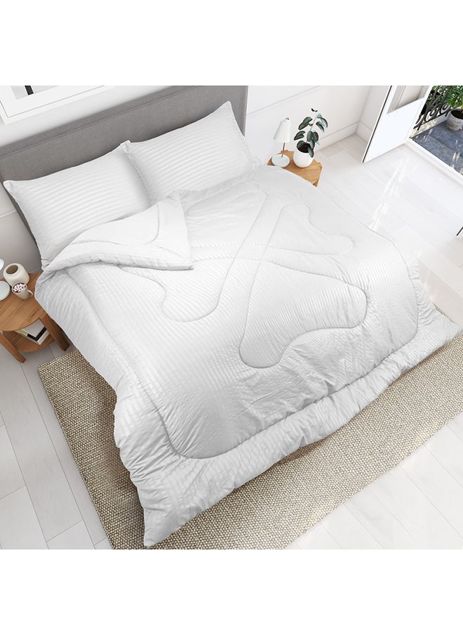 Hotel Linen Klub Hotel Linen Klub Down Alternative Comforter  Set -Ultra Soft Brushed Stripe Microfiber Fabric, 200GSM Soft Fibersheet Filling, Size :Single 160 x 200cm , Color: White  - Image 1
