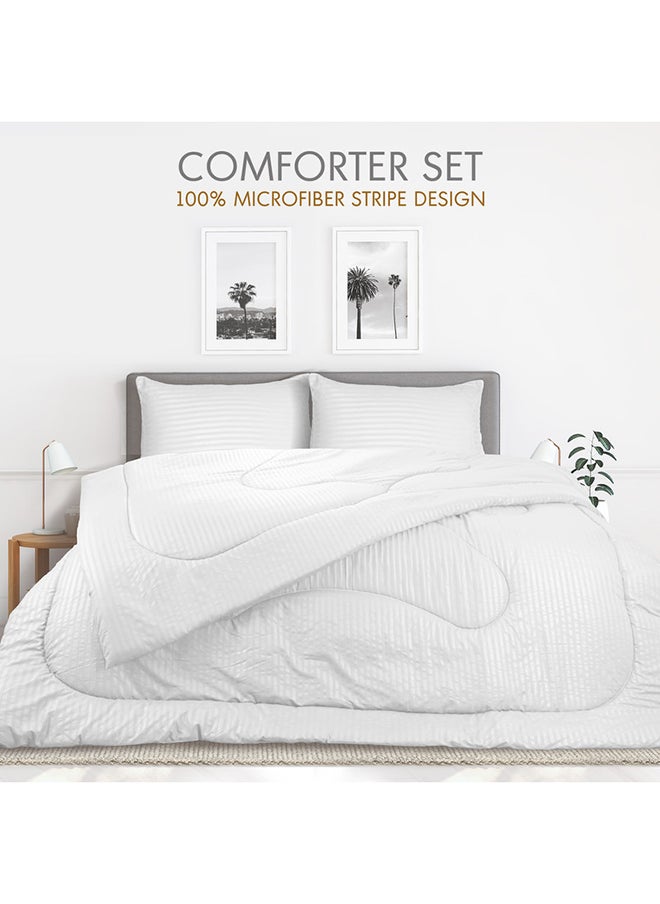 Hotel Linen Klub Hotel Linen Klub Down Alternative Comforter  Set -Ultra Soft Brushed Stripe Microfiber Fabric, 200GSM Soft Fibersheet Filling, Size :Single 160 x 200cm , Color: White  - Image 3