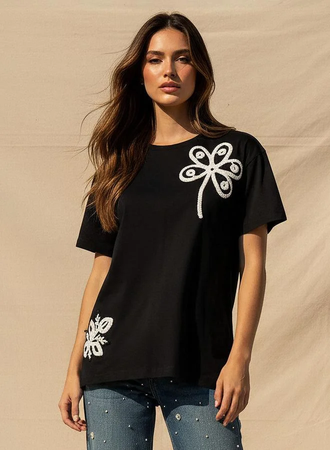 تواكستريمز 2Xtremz Regular Fit Cotton T shirt with Crochet Detail