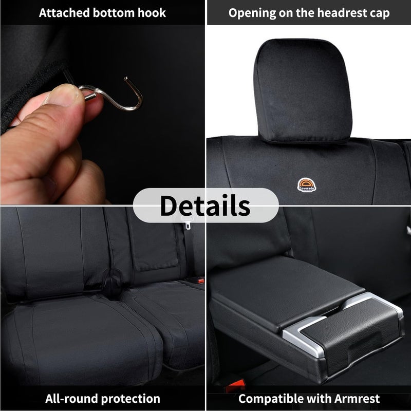 Coverado Rear Car Seat Covers, Waterproof Canvas Seat Protector for Car Seat Cushions for Kids & Dogs, Seat Covers Compatible with 2015-2026 Ford F150 & 2017-2026 Ford F250 F350 F450(Black, 2PCS) - Image 3