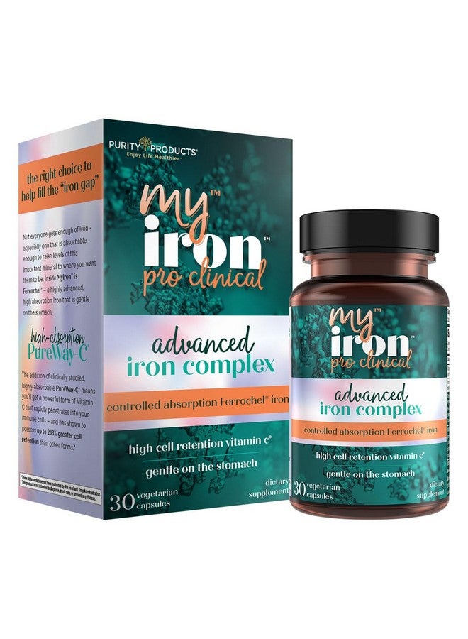 Purity Products MyIron ProClinical by Purity Products - Iron (Ferrous Bisglycinate Chelelate) + Vitamin C (PureWay-C) - Gentle on The Stomach - Controlled Absorption - Promotes Healthy Red Blood Cells - 30 Count (1) - Image 1