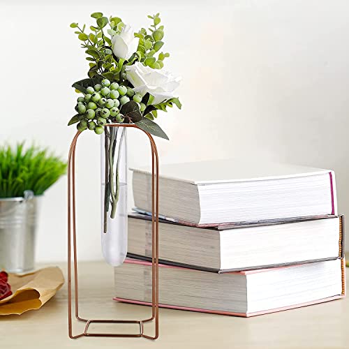 House of Sajja Vertical Shaped Metal Planter with Test Tube for Showcasing Your Plants (Rose Gold Color) - Image 1