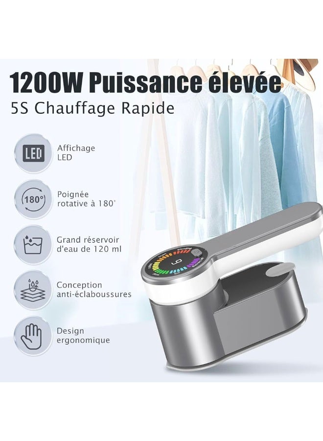 BlueFire Travel Iron Handheld Steam Iron 2-in-1 Portable Clothes Steamer with LCD Display – 1200W Fast Heating Mini Steam Iron for Home & Travel | 6 Steam Levels, 5 Sec Heat-Up, 180° Rotating Head, “V” Tip Design | Compact Lightweight Wrinkle Remover for Garments, Shirts, Dresses & Curtains – Smart LED Display, Dual Dry/Wet Ironing, 120ml Water Tank - Image 2