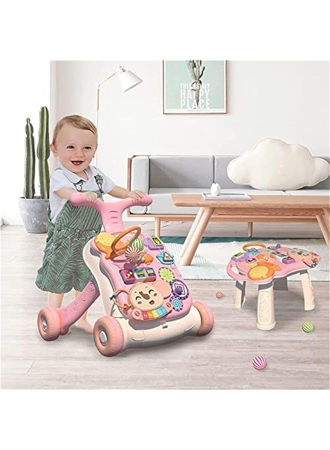DURKU Pink Baby Walker with Music and Lights, 2 in 1 Activity Center and Push Toy for Boys and Girls, Fun Learning Bouncer with Wheels, Great Gift for Birthday or Holiday - Image 5