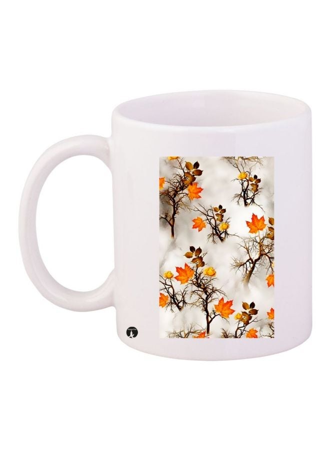 RYN Autumn Leaves Printed Coffee Mug White/Orange/Brown 11ounce