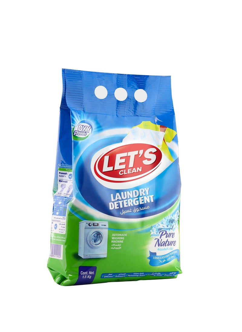 LET'S CLEAN مسحوق غسيل طبيعي نقي 1.5 كجم وسائل غسيل طبيعي نقي 1 لتر - Image 2