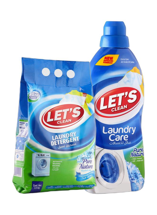 LET'S CLEAN مسحوق غسيل طبيعي نقي 1.5 كجم وسائل غسيل طبيعي نقي 1 لتر - Image 1