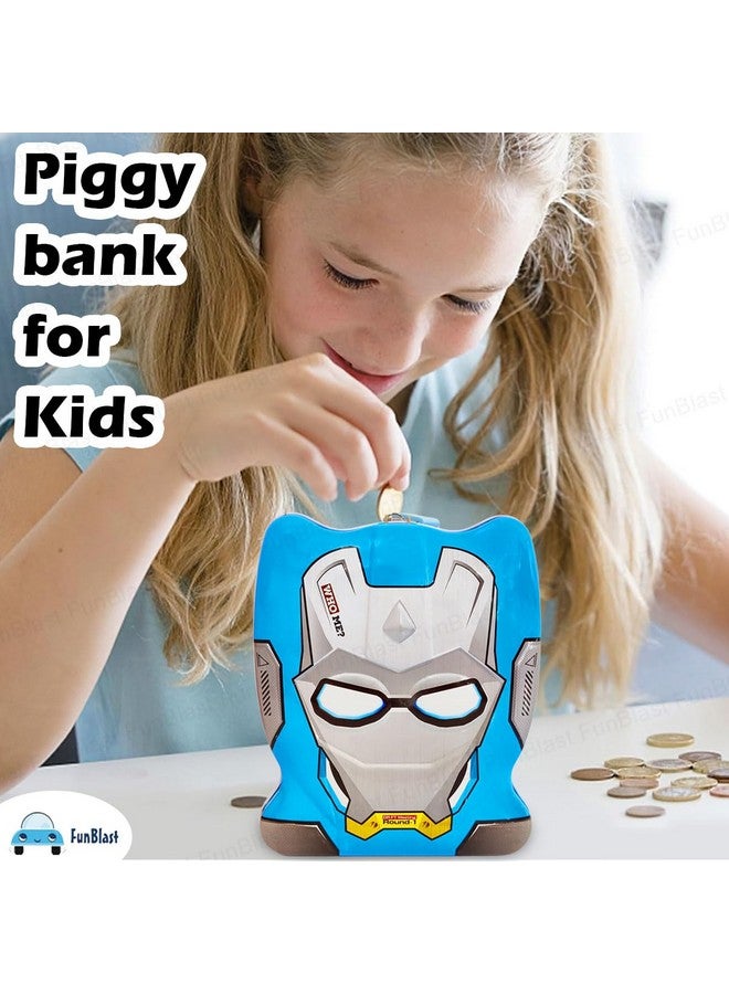 فنبلاست حصالة نقود من فن بلاست - حصالة نقود معدنية لحفظ النقود مع قفل ومفتاح، صندوق نقود كرتوني للأطفال، أولاد وبنات، حصالة نقود للأطفال، صندوق نقود للأطفال، هدية عيد ميلاد (أزرق) - Image 2