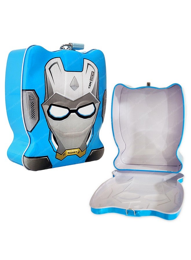 فنبلاست حصالة نقود من فن بلاست - حصالة نقود معدنية لحفظ النقود مع قفل ومفتاح، صندوق نقود كرتوني للأطفال، أولاد وبنات، حصالة نقود للأطفال، صندوق نقود للأطفال، هدية عيد ميلاد (أزرق) - Image 1