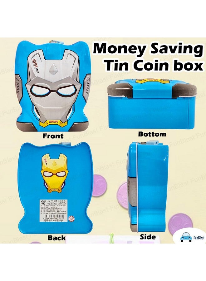فنبلاست حصالة نقود من فن بلاست - حصالة نقود معدنية لحفظ النقود مع قفل ومفتاح، صندوق نقود كرتوني للأطفال، أولاد وبنات، حصالة نقود للأطفال، صندوق نقود للأطفال، هدية عيد ميلاد (أزرق) - Image 4