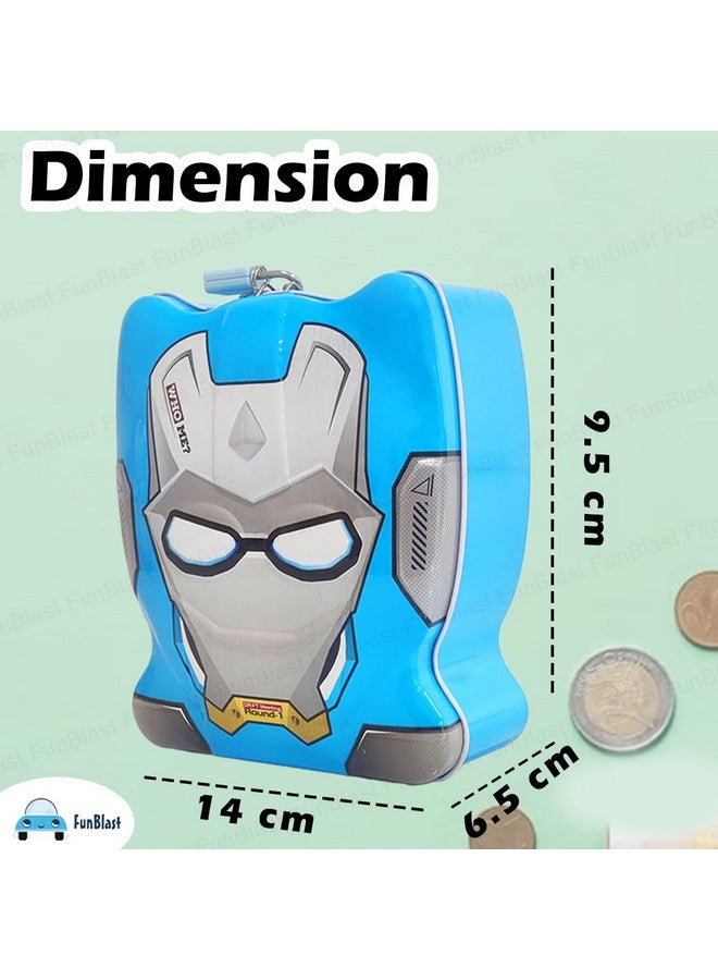 فنبلاست حصالة نقود من فن بلاست - حصالة نقود معدنية لحفظ النقود مع قفل ومفتاح، صندوق نقود كرتوني للأطفال، أولاد وبنات، حصالة نقود للأطفال، صندوق نقود للأطفال، هدية عيد ميلاد (أزرق) - Image 3