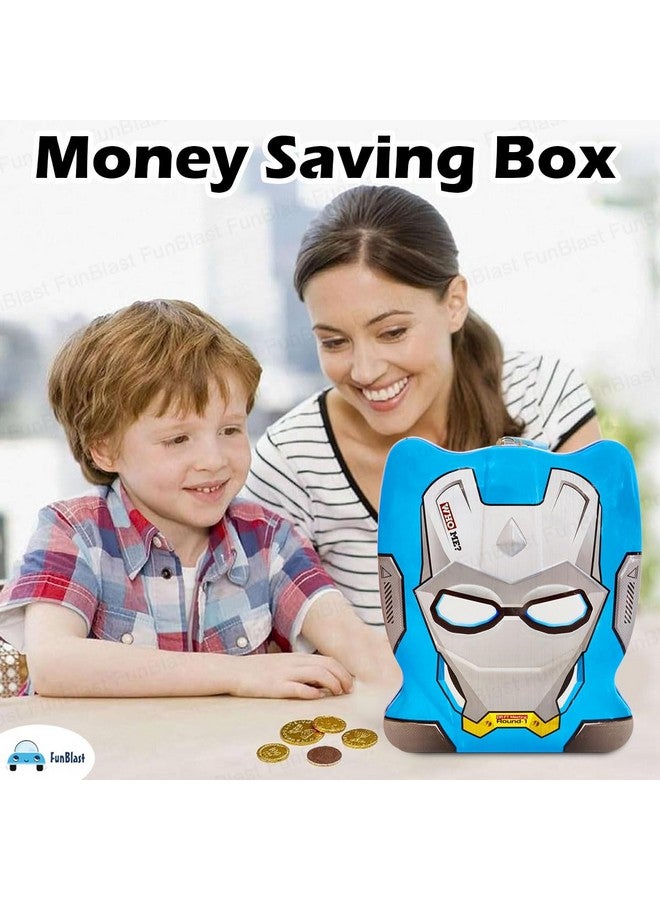 فنبلاست حصالة نقود من فن بلاست - حصالة نقود معدنية لحفظ النقود مع قفل ومفتاح، صندوق نقود كرتوني للأطفال، أولاد وبنات، حصالة نقود للأطفال، صندوق نقود للأطفال، هدية عيد ميلاد (أزرق) - Image 5