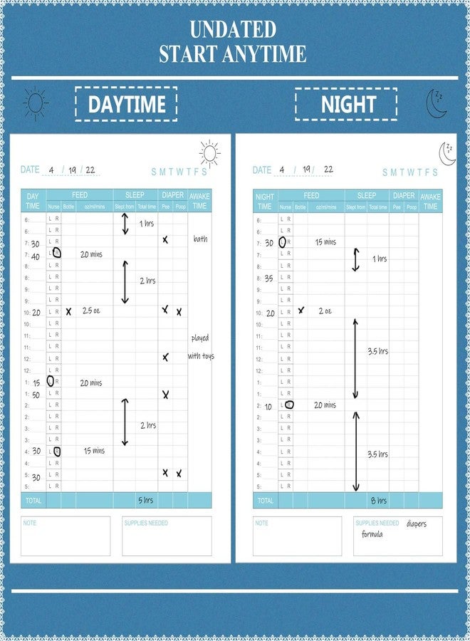Tiankool Baby's Daily Care Planner - A5 Newborn Baby Log Book for Tracking Daily Routine, 152 Easy-to-Use Pages to Monitor Nursing, Sleep, Feeding, Diapers, Pumping, and More - Marine Blue - Image 3