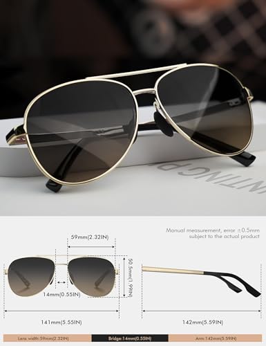 LUENX Aviator Sunglasses for Mens Women Polarized Gradient Brown Lens Metal Rose Gold Frame - Image 2
