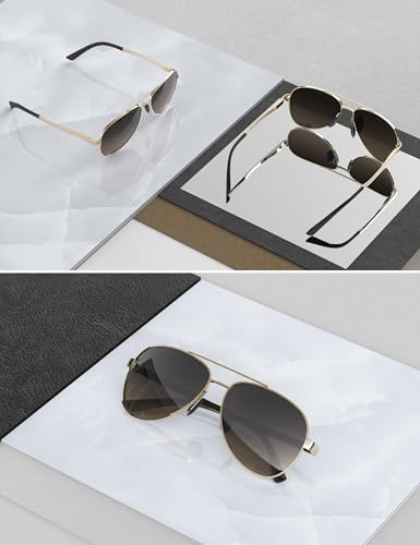 LUENX Aviator Sunglasses for Mens Women Polarized Gradient Brown Lens Metal Rose Gold Frame - Image 3