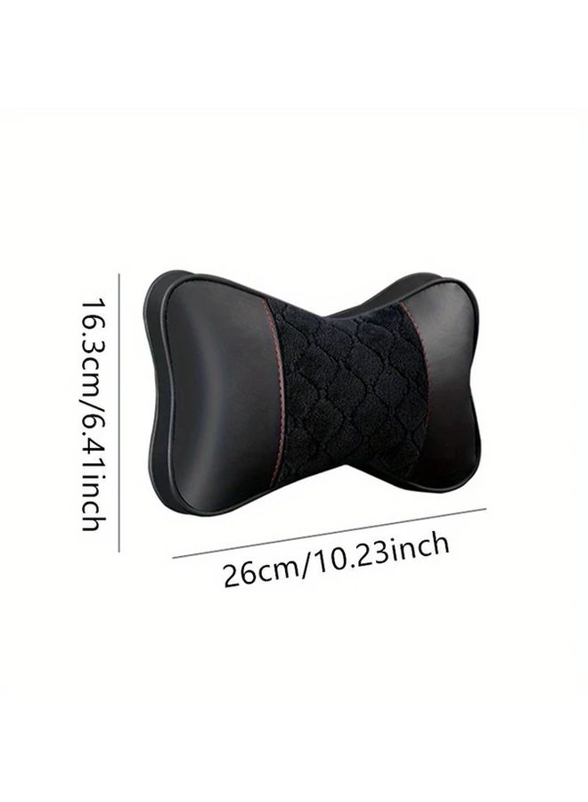 2pcs Ergonomic Car Neck Pillows Universal Fit Headrest Cushions With Removable Cover Black Faux Leather Comfortable Design For Travel And Driving Automotive Interior Accessories Quilted Design Soft Texture Finish Car Seat Headrest Pillow - Image 2