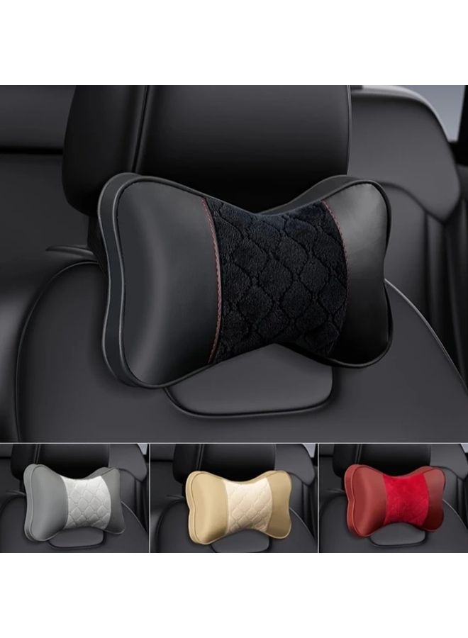 2pcs Ergonomic Car Neck Pillows Universal Fit Headrest Cushions With Removable Cover Black Faux Leather Comfortable Design For Travel And Driving Automotive Interior Accessories Quilted Design Soft Texture Finish Car Seat Headrest Pillow - Image 1