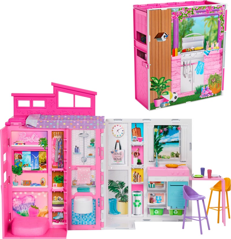 Barbie Getaway House, Doll House Playset with 4 Play Areas and 11 Decor Accessories - Image 1
