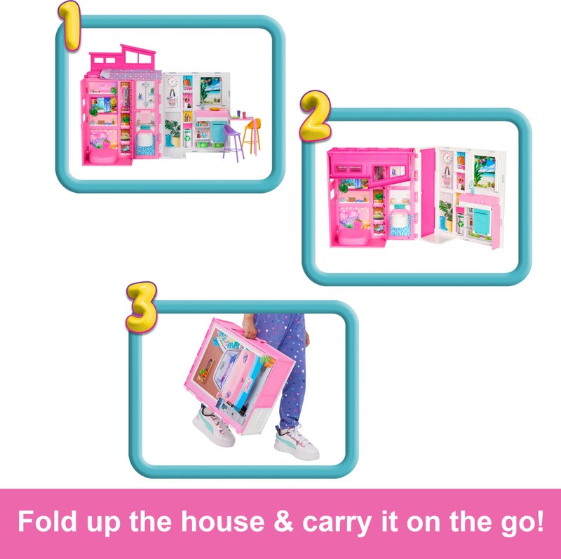 Barbie Getaway House, Doll House Playset with 4 Play Areas and 11 Decor Accessories - Image 4