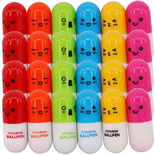 SunAngel Pill Shaped Pens Retractable Ball PensVitamin Capsule PensNurses Week Office Supplies 24