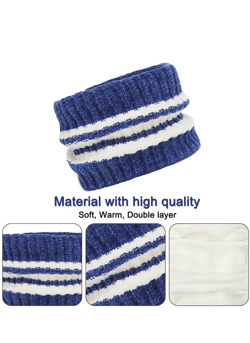 Generic 3Pcs Kids Hat Scarf Gloves Set, Fleece Lined Stripe Beanie Hat, Knit Thermal Neck Warmer and Sets for Age 2-8, Winter Children Warm Accessories Outdoor, Blue  - Image 3