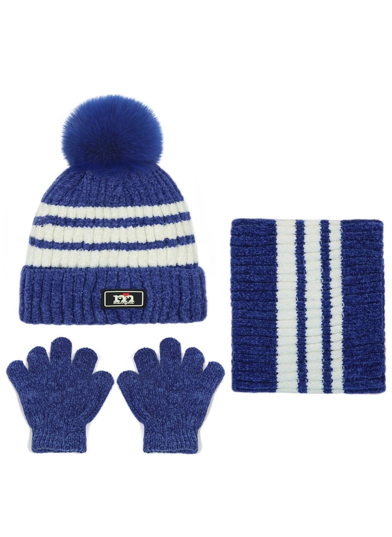 Generic 3Pcs Kids Hat Scarf Gloves Set, Fleece Lined Stripe Beanie Hat, Knit Thermal Neck Warmer and Sets for Age 2-8, Winter Children Warm Accessories Outdoor, Blue  - Image 2