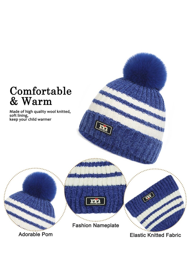 Generic 3Pcs Kids Hat Scarf Gloves Set, Fleece Lined Stripe Beanie Hat, Knit Thermal Neck Warmer and Sets for Age 2-8, Winter Children Warm Accessories Outdoor, Blue  - Image 4