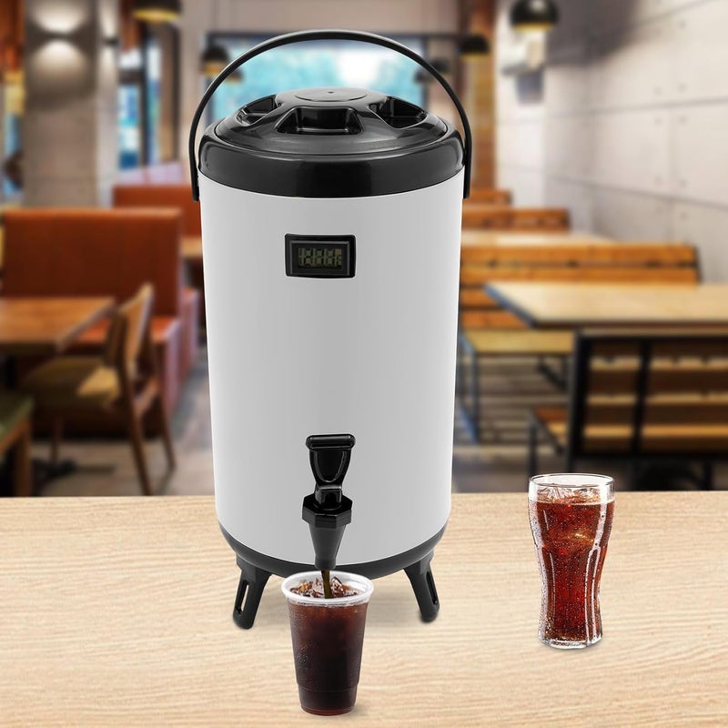 Insulated Beverage Dispenser, 12L/3.17Gal 201 Stainless Steel Coffee Dispenser with Pump, Insulating Time About 12h Large Thermos Pot with Electronic Screen for Cold and Hot Drinks (White) - Image 1