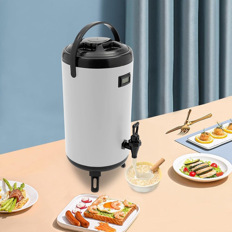 Insulated Beverage Dispenser, 12L/3.17Gal 201 Stainless Steel Coffee Dispenser with Pump, Insulating Time About 12h Large Thermos Pot with Electronic Screen for Cold and Hot Drinks (White) - Image 2
