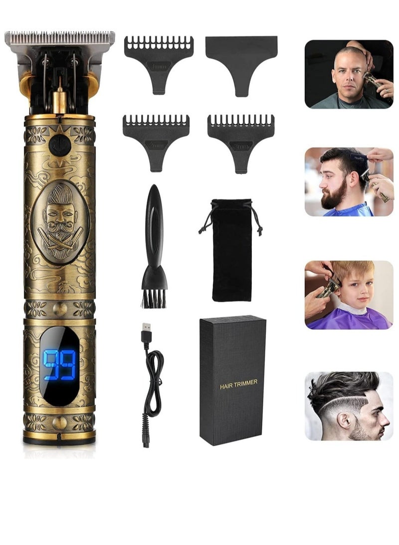 مقص شعر محدث لحلاقة اللحية للرجال، مقصات كهربائية احترافية USB لحلاقة الشعر، مقصات ذهبية بشفرة T، مقصات بدون سلك، مقصات قابلة لإعادة الشحن، شاشة LED - Image 1