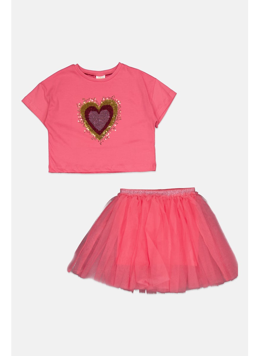 MISS Kids Girl 2 Pieces Sequin T-Shirt and Skirt Set, Pink  - Image 1