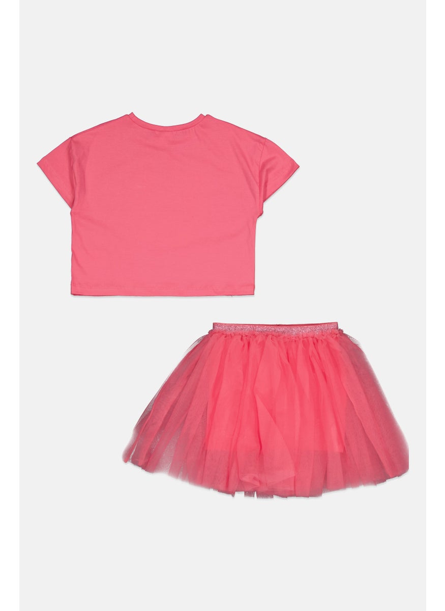 MISS Kids Girl 2 Pieces Sequin T-Shirt and Skirt Set, Pink  - Image 2