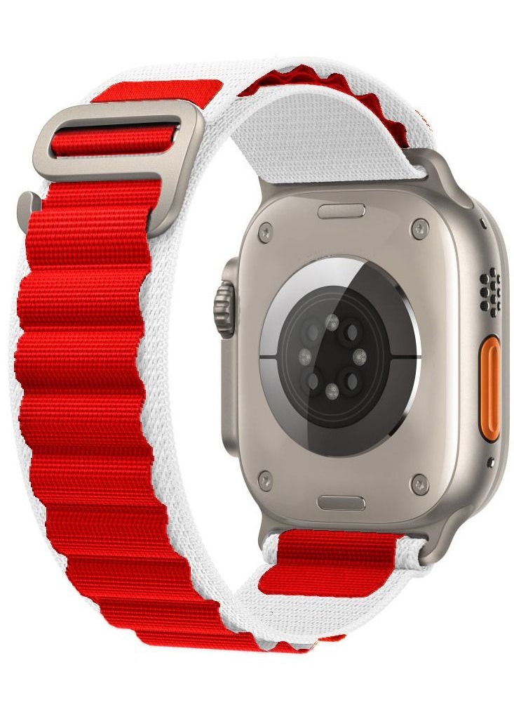 CATANES - Apple Watch Band 49mm 45mm 44mm 42mm Alpine Loop Band Women Men Adjustable with Metal G-Hook Strap for iWatch Ultra Series SE 8/7/6/5/4/3/2/1 White Red - Image 1