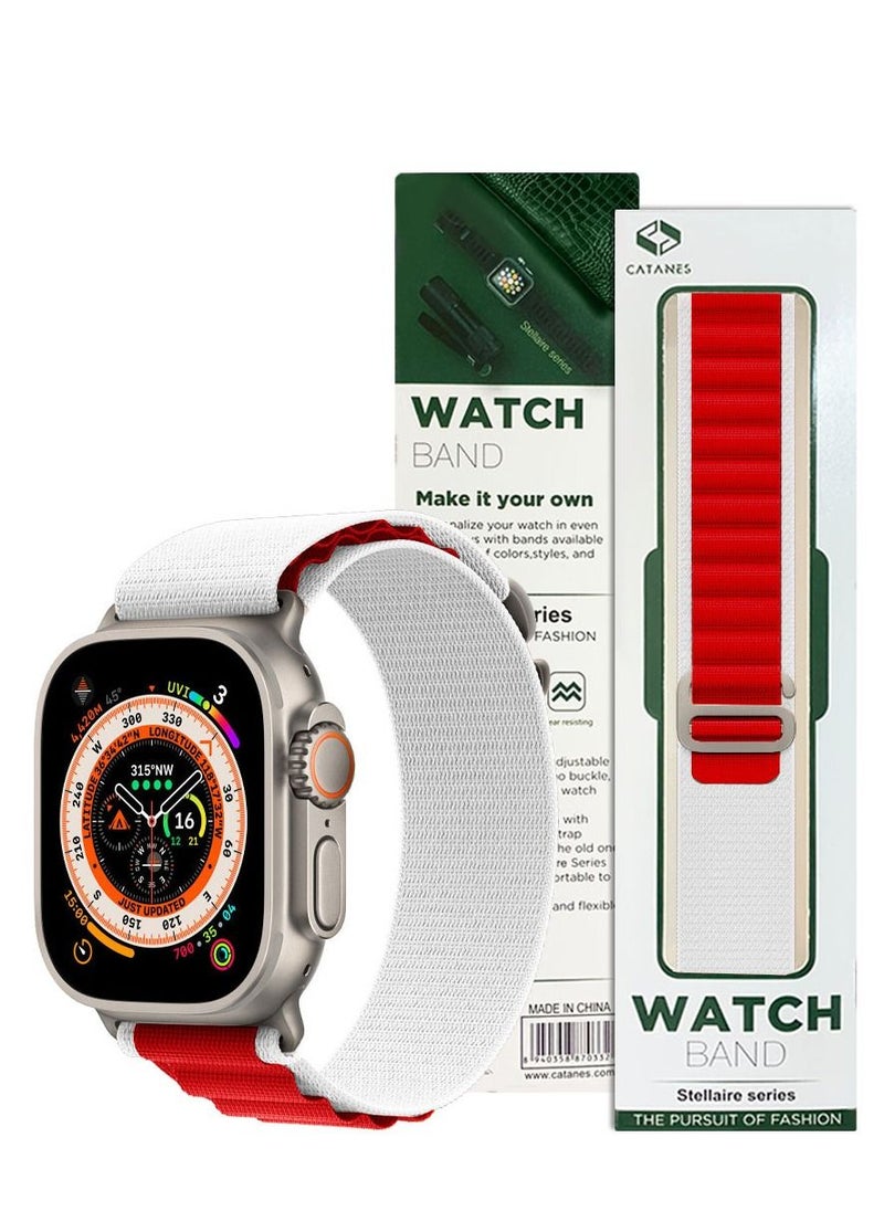 CATANES - Apple Watch Band 49mm 45mm 44mm 42mm Alpine Loop Band Women Men Adjustable with Metal G-Hook Strap for iWatch Ultra Series SE 8/7/6/5/4/3/2/1 White Red - Image 1