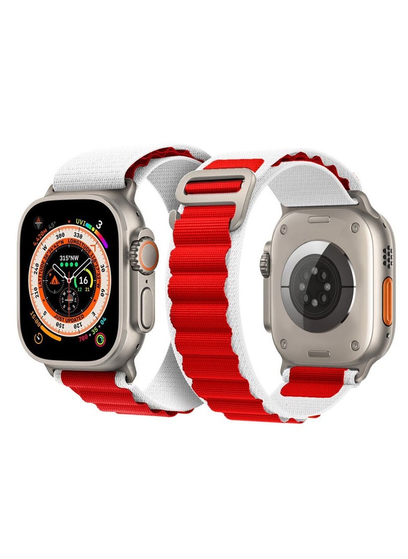 CATANES - Apple Watch Band 49mm 45mm 44mm 42mm Alpine Loop Band Women Men Adjustable with Metal G-Hook Strap for iWatch Ultra Series SE 8/7/6/5/4/3/2/1 White Red - Image 1