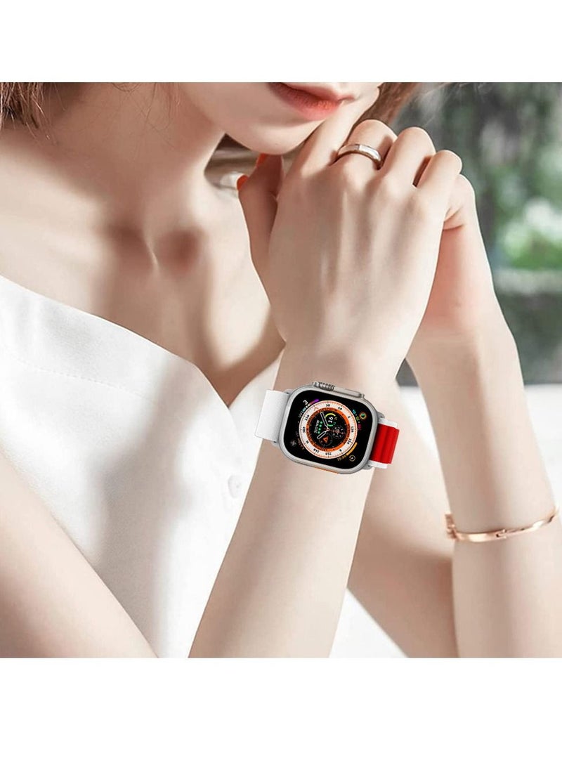 CATANES - Apple Watch Band 49mm 45mm 44mm 42mm Alpine Loop Band Women Men Adjustable with Metal G-Hook Strap for iWatch Ultra Series SE 8/7/6/5/4/3/2/1 White Red - Image 1