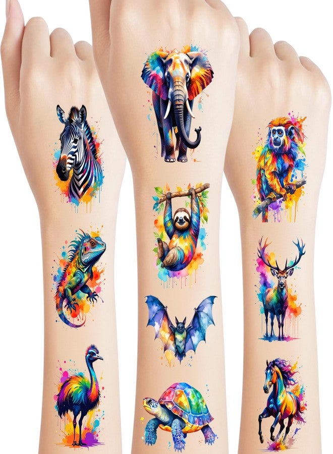 Backtopeia Watercolor Wildlife Jungle Animal Temporary Tattoos | Colorful Wildlife Animal Birthday Party Decorations Party Favors Supplies Accessories Stickers Gift Idea Kids Teen Boy Girl Adult 60Pcs Pre-cut - Image 1