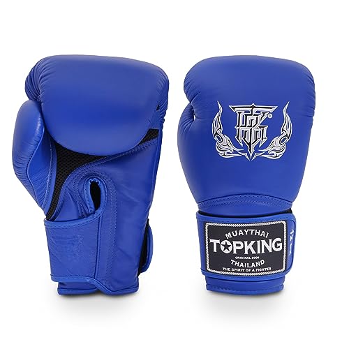 TOP KING Boxing Top King Super Air Breathable Leather Gloves Muay Thai Boxing Gloves for Training or Sparring - Blue, 14oz - Image 1