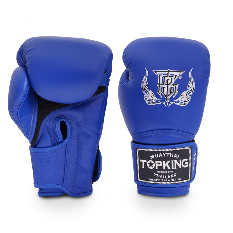 TOP KING Boxing Top King Super Air Breathable Leather Gloves Muay Thai Boxing Gloves for Training or Sparring - Blue, 14oz - Image 2