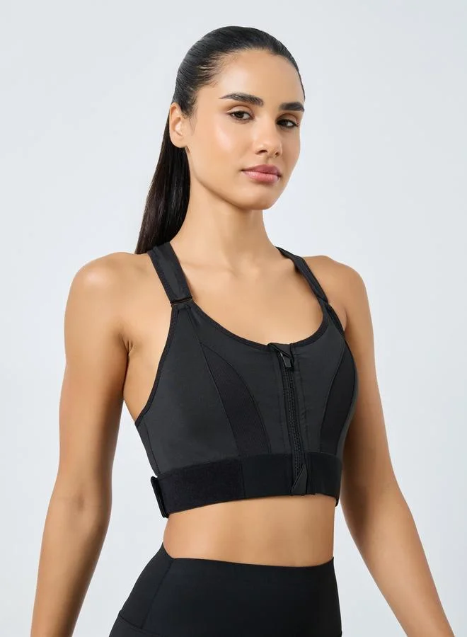 Styli Active Adjustable Straps and Underband with Front Zip Sports Bra