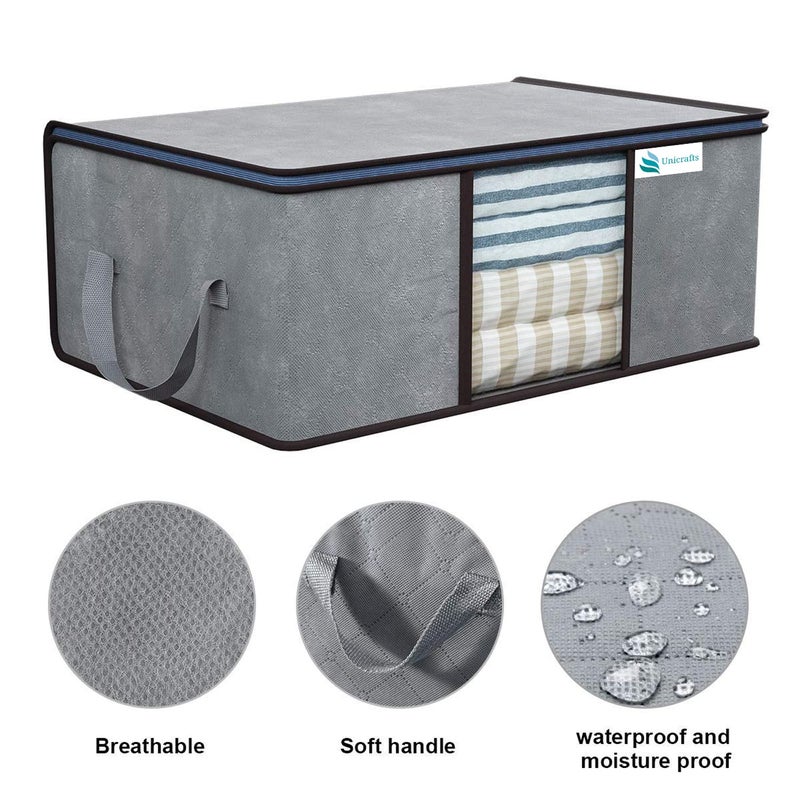 UNICRAFTS Underbed Storage Bag Foldable Blanket cover Clothing Storage Bag for Clothes Comforter with a Large Transparent Window and Side Handles Combo Pack of 3 Pieces Grey 2 Large 1 Medium - Image 5