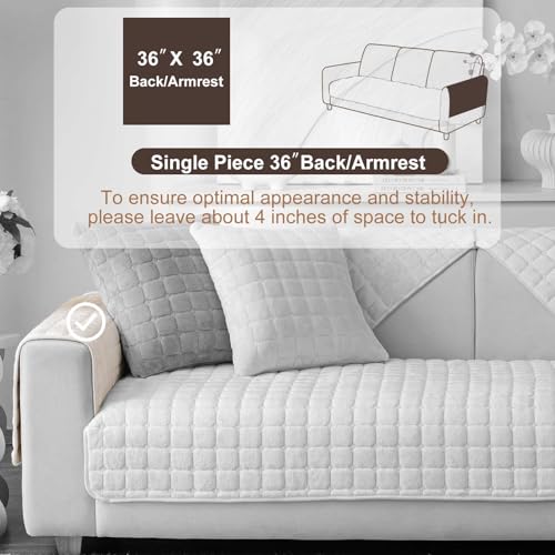 Aucrovee Velvet Washable Couch Cover for Pets Dogs, Non Slip Sectional Sofa Covers for 3 Cushion Couch Sofa L Sharped Sofa Arm Slipcover, Furniture Protector Covers(1 PCS 36"x36" White) - Image 2