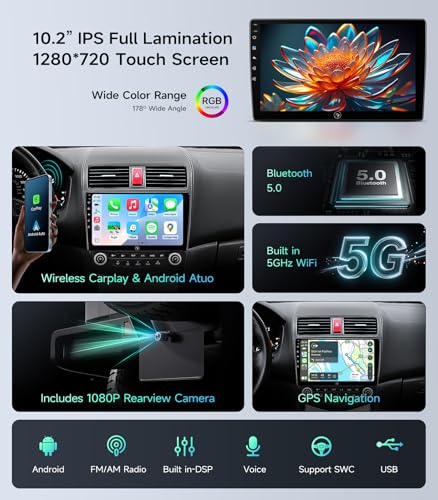 AINAVIGO 10.2" Car Stereo Radio for Honda Accord 2003-2007 - Wireless CarPlay & Android Auto | 5G WiFi IPS HD Touchscreen | GPS Navigation | Bluetooth FM/SWC | 1080P Backup Camera - Image 5